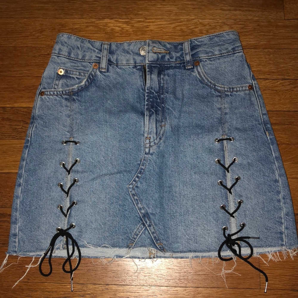 Denim skirt with lace up slits